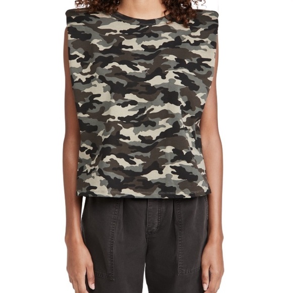 NWT Endless Rose Shopbop Revolve Camo Print Padded Shoulder Sleeveless Top - Picture 4 of 8